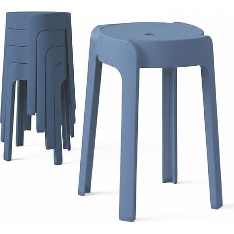 4 Tabourets Gigognes empilables BM HOME TAB-BLEU-FONCE en plastique, légers pour la maison salle de classe, cuisine, jardin