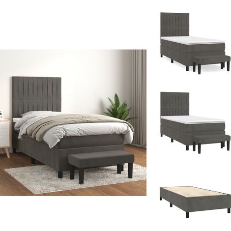 Boxspringbett mit Matratze Dunkelgrau 90x190 cm Samt - Samtbett - Boxspringbett - Doppelbett - Bettenrahmen - Nachttisch (1/5)