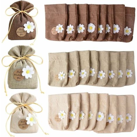 Lot de 24pcs Sachet Pochette Toile Chanvre Sac Poche Bijoux Cadeau Faveur Invités Décoration Mariage Baptême Fête (avec Cordon) (10 14 2cm), (1/5)