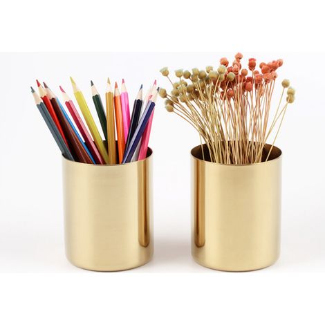 Porte-stylo en or pour bureau, rangement multifonctionnel crayons, décoration de bureau élégante (1/5)
