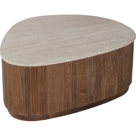 NOLAN - Table basse en travertin et bois de manguier 100 cm
