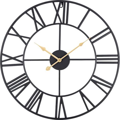 MINKUROW Reloj De Pared De Metal Redondo De Estilo Vintage Números Romanos Negros Para Sala De Estar Dormitorio Cocina (40 Cm) (1/4)