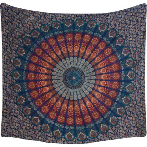 Tenture murale Mandala florale dorée, tapisserie imprimée
