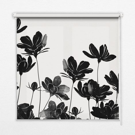 Tenda a Rullo Interna per Finestra - Tenda Filtrante Luce - Tenda Privacy - Tenda Decorativa Rettangolare - Rullo per Interni - (70 cm x 140 cm) - Fiori neri (1/5)