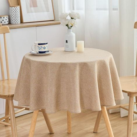 Runde Tischdecke Leinenoptik 120cm Wasserabweisend Weizenfarben