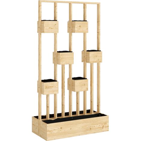 Hochbeet mit Rankgitter Körbe, Holz Pflanzkasten Pflanzkübel Blumenkasten, 90 x 45 x 170 cm