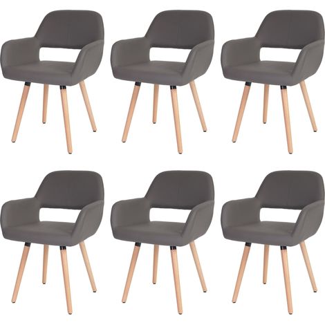 6er-Set Esszimmerstuhl HHG-429 II, Stuhl Küchenstuhl, Retro 50er Jahre Design Kunstleder, grau, helle Beine