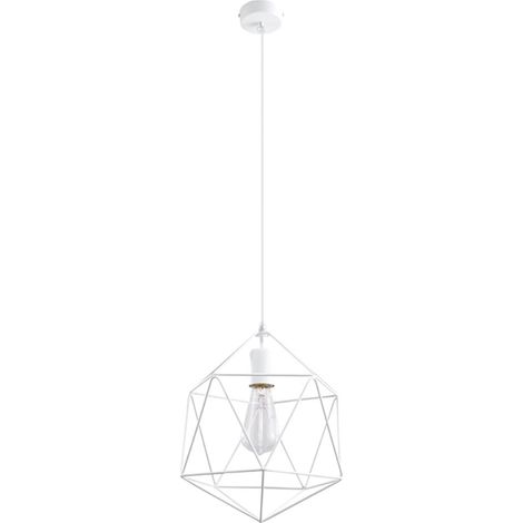 Suspension suspension métal blanc salon rétro lampe plafonnier design cage, forme grille, 1x E27, PxH 33x100 cm (1/5)