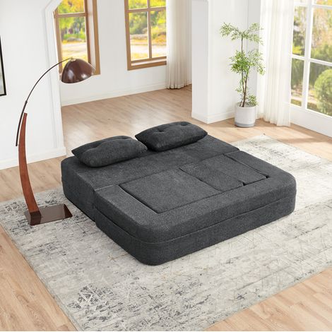Sofá cama modular 199x194x39 cm de tela gris oscuro, sin montaje, para salón pequeño – MEUBLIV (1/5)