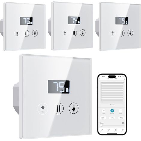 4 Pack Interrupteur Volet Roulant Connecté, Interrupteur Intelligent Tactile Compatible avec , Équipé un Écran LCD en Pourcentage Contôle à Distance (Fil Neutre Requis) (1/5)