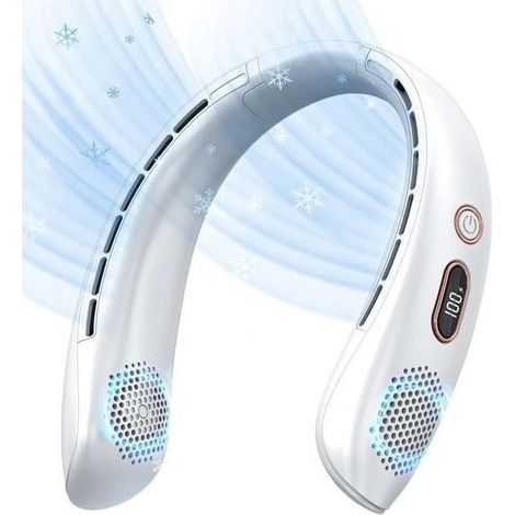 (White)Fan Portable for Neck, Fan Personnel Rechargeable by USB with Display LED, Design Casque for Women and Men (1/4)