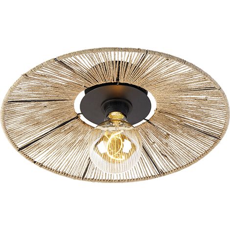 Ländliche Deckenlampe schwarz mit Seil - Sacha