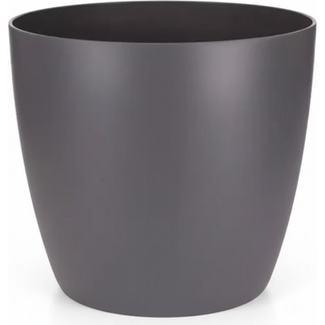 Pot de fleurs rond en plastique recyclé 18 cm, finition mate, coloris anthracite, intérieur et extérieur - PANGIVO (1/5)