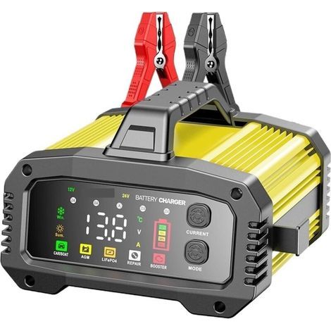 25A Chargeur Batterie Voiture 12V/24V, Chargeur Batterie Lithium avec Réparation Automatique, Écran LCD, Chargeur pour Voiture,Moto,Camion,LiFePO4,AGM, jaune (1/5)