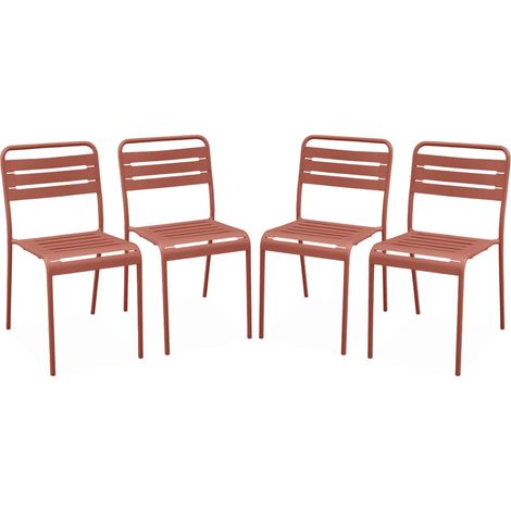 Lot de 4 chaises de jardin acier. 4 places. terracotta. Amelia. L44 x P52 x H79cm
