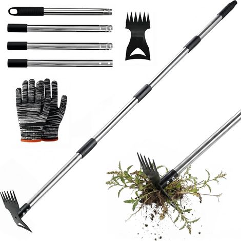 Désherbeur à long manche 148 cm - Désherbeur de jardin 2 en 1 - Outil manuel pour pelouse, jardin, cour, terrasse (1/5)