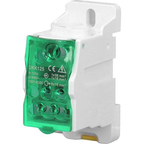 Bornier, UKK-125A 690V Bornier Electrique, Bornier Rail Din, Boîte De Jonction, Boîte De Distribution De Terminal, pour Armoires De Distributio armoires Haute Tension (Vert) (1/5)