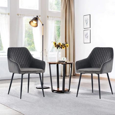 Dining Chairs 2pcs Velvet Kitchen Chairs Upholstered Seat with Backrest and Armrest Office chair, Grey (1/5)