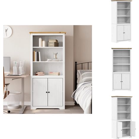 Bibliothèque BODO blanc and marron 82x40x173 cm bois massif pin - Bibliothèque Française - Bibliothèque Murale - Meuble De Rangement - Armoire À Livres - Étagère Ouverte (1/5)