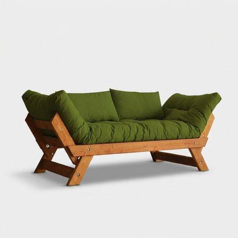 SORAI Holzsofabett mit wasserabweisender Leinenbezug und verstellbarer Rückenlehne - Dunkel Grün (1/4)