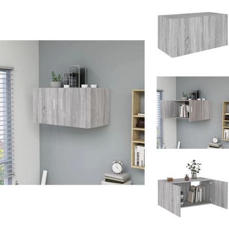 Wandschrank Grau Sonoma 80x39x40 cm Holzwerkstoff - Wandschrank - Regal - Holzwerkstoffregal - Grauer Wandschrank - Wandaufbewahrung (1/5)