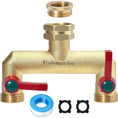 Distributeur 2 voies,Vanne à 2 voies d'eau pour robinet avec filetage de 3/4Pouce,Poignée allongée Facilité d'utilisation,laiton très résistant robuste et durable,avec 1/2Pouce adaptateur (1/5)