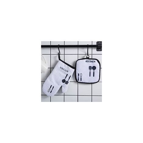 1 Gants de Four + 1 Maniques, Gant Coton Doublure, Gants de Four à Micro-Ondes,pour Cuisine, grillade, Cuisson,Patisserie (1/3)