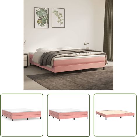 The Living Store Sommier à lattes de lit avec matelas Rose 160x200 cm Velours - Lit Double - Lit Tapissier - Lit Velours - Literie - Chambre À Coucher (1/5)