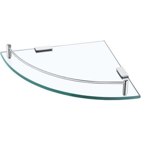 Étagère d'angle en Verre Étagère Salle de Bain Douche Tablette Murale Étagère en Verre Trempé avec Porte Serviette Acier Inoxydable Poli