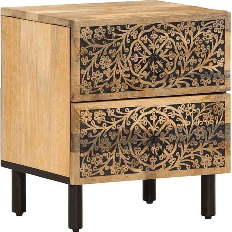 Set di 2 Comodini  Armadio da Notte  Mobiletto da notte 40x33x46 cm in Legno Massello di Mango (1/5)