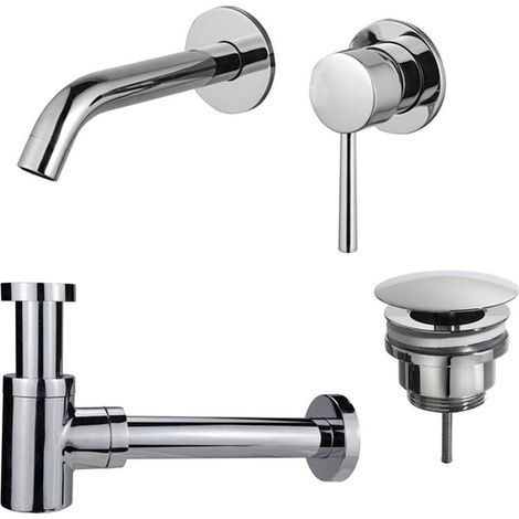 Fortifura Calvi Slim Kit mitigeur lavabo - robinet encastrable - bonde non-obturable - siphon design bas - Chrome brillant