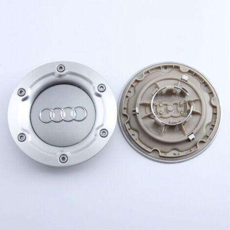 Cache-moyeu de roue 6 trous compatible Audi A6 C5, A4 B7, TT, A8 – Centre de jante, capuchon de moyeu pour jante voiture, accessoire roue auto en aluminium + ABS, kit 4 pièces – Gris