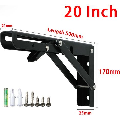(20 pouces - 8 pouces - FR) 2 supports d'angle triangulaires pliables et réglables pour fixation murale, support pour banc, table, étagère, meubles, quincaillerie de support robuste (1/5)