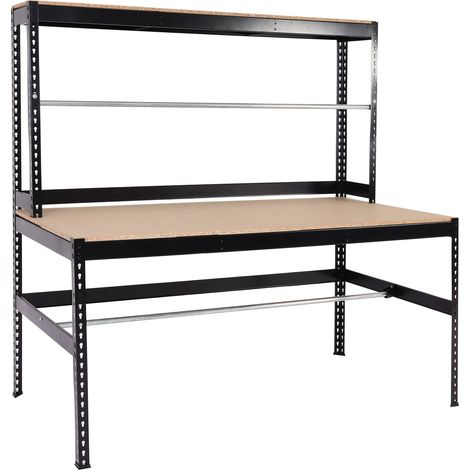 [NON UTILIZZATO] Banco tavolo postazione imballaggio HHG-787 acciaio MDF 183x183x90cm nero