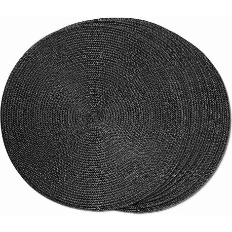 Ensemble de 6 sets de table ronds tressés, lavables et antidérapants, 38 cm (15 pouces), noir Halloween (1/5)