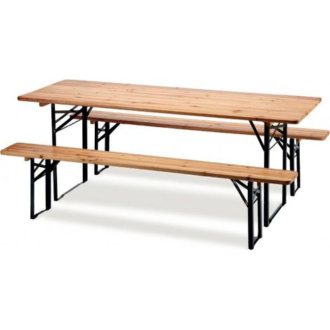 Set tavolo con panche in ferro e legno pieghevole 70x220cm Fredi