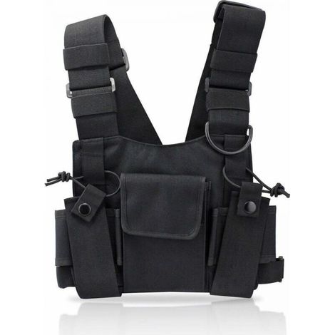 Radio Talkie walkie Poche de Poitrine, Sacs Harnais Sacs à Dos en Nylon Pack Holster Radios bidirectionnelles Carry Case Holder Bandoulière Réglable pour Police, Atelier de Production (1/5)