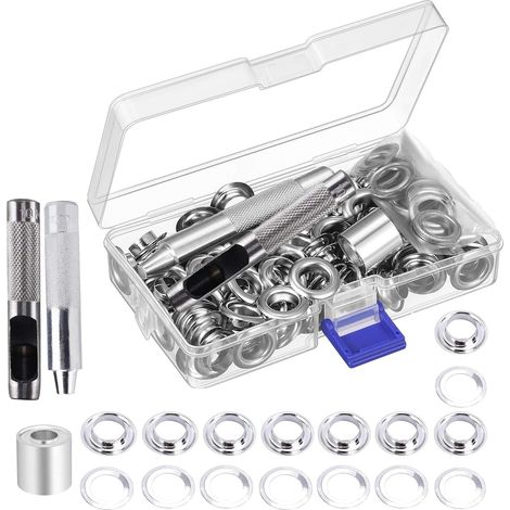 Kit de Grommets Eyelets Outils Ensembles Oeillets,100 Oeillets (diamètre intérieur de 11 mm)Trousse à œillets pour bâche, bagages, cuir, carnet de motifs, étiquette, chaussures … (1/5)