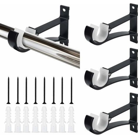 Set di 4 supporti per asta per tende in lega di alluminio, 118 cm, antiruggine, con viti e tassello per soggiorno, ufficio, studio e camera da letto. (1/5)