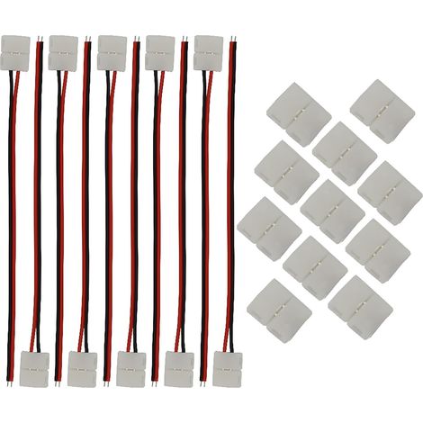 Lot 20 connecteurs pour bande lumineuse LED comprenant un fil connexion sans soudure LED à 2 broches 8 mm large, un connecteur de bande LED à 2 broches pour SMD2835, des bandes LED RVB 3528 (1/5)