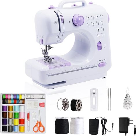Machine à coudre pour débutants, 12 programmes de points, machine à coudre électrique, mini machine à coudre portable, petite machine à coudre manuelle avec lumière LED avec pédale et kit de (1/5)