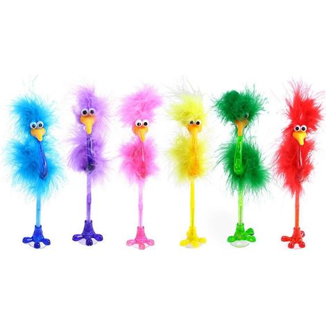 Lot de 6 stylos à bille en forme d'autruche, motif plumes, couleurs aléatoires, pour la maison, l'école et le bureau.-M (1/3)