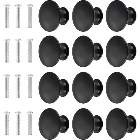 Lot de 12 boutons de placard vintage chic - Poignées de placard de cuisine anciennes - 30 mm - Noir (1/5)
