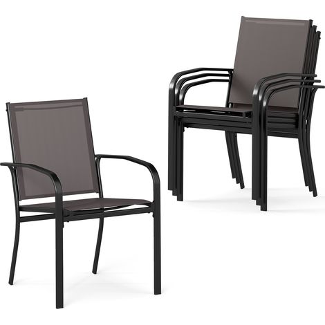 Chaises de Patio Empilables avec Tissu Respirant, Accoudoirs, Dossier Haut & Cadre en Métal, 61 x 57,5 x 89 cm, pour Jardin, Terrasse(Lot de 4, Gris) (1/5)