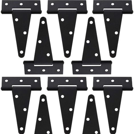 Lot de 10 Charnières en T 10,2 cm Fer Forgé Noir pour Porte Abri Jardin Grange Clôture (1/4)