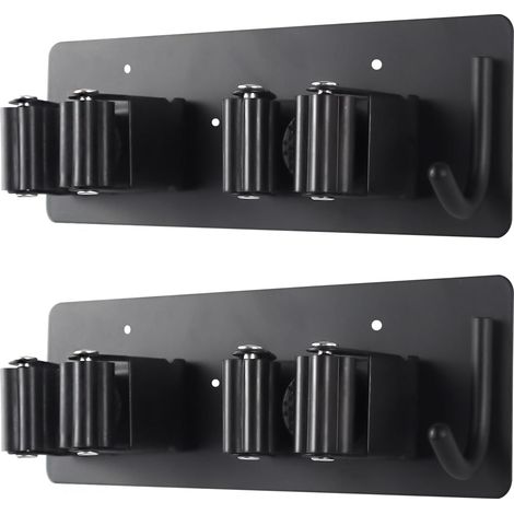 Wandmontierter Besen- und Mopphalter – stabiles Edelstahlregal mit praktischem Haken, ideal für Garage, Küche, Waschküche und Badezimmer (2 Stück)