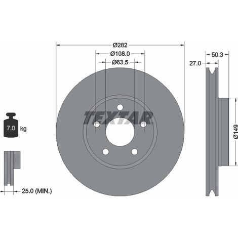 Lot de 2 Disques de frein Textar 92303405 FORD 2208066 2305503 JX611125AEA