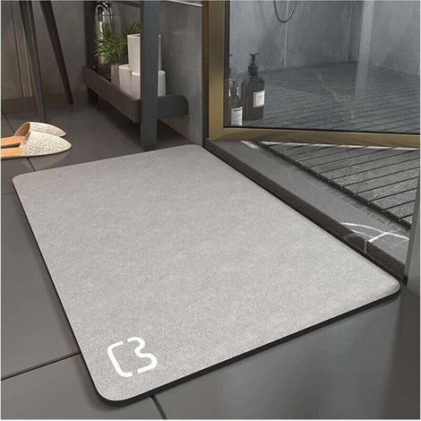 Tapis Douche Antidérapant Absorbant Diatomite Microfibre Doux Séchage Rapide 50x80cm Gris (1/4)