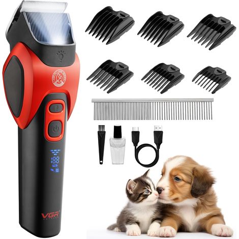 Tondeuse sans fil pour poils épais ou bouclés – Tondeuse à poils d'animaux avec lames en céramique – Kit de toilettage à faible bruit pour chat avec fourrure mate, chiot, caniche (1/5)