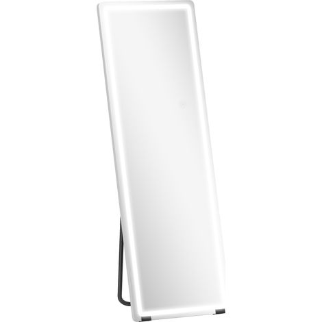 Miroir sur pied avec LED - 150 x 50 cm, transparent - 3 couleurs, dimmable et fonction mémoire - Verre trempé 4 mm - Pour chambre, salon - Design moderne (1/5)